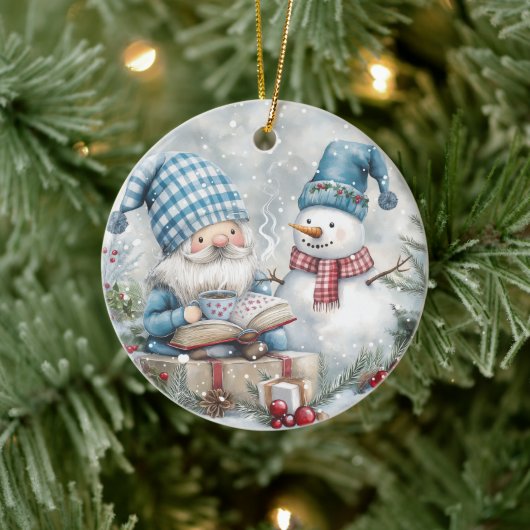 Blauer Weihnachtszwerg Keramik Ornament (Baum)