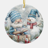 Blauer Weihnachtszwerg Keramik Ornament (Vorne)