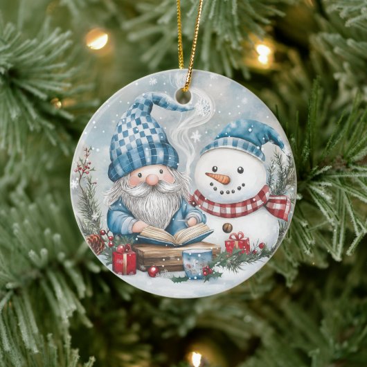 Blauer Weihnachtszwerg Keramik Ornament (Baum)