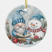 Blauer Weihnachtszwerg Keramik Ornament (Vorne)