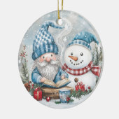 Blauer Weihnachtszwerg Keramik Ornament (Links)