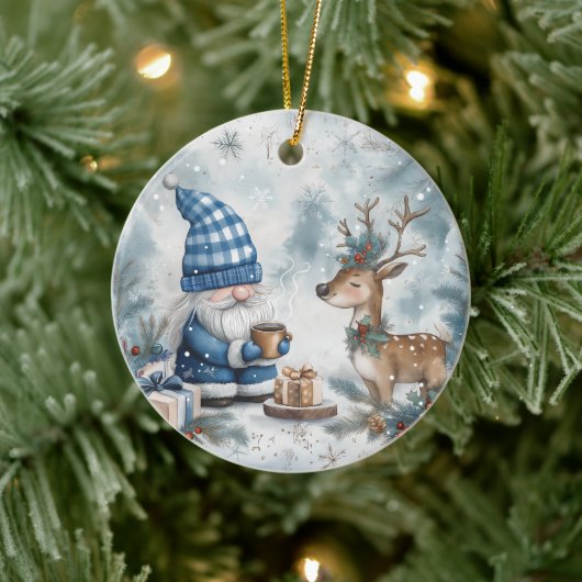 Blauer Weihnachtszwerg Keramik Ornament (Baum)