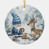 Blauer Weihnachtszwerg Keramik Ornament (Vorne)