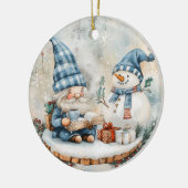 Blauer Weihnachtszwerg Keramik Ornament (Links)