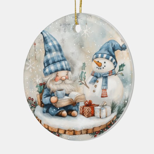 Blauer Weihnachtszwerg  Keramik Ornament (Links)