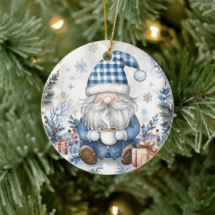 Blauer Weihnachtszwerg Keramik Ornament