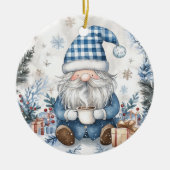 Blauer Weihnachtszwerg Keramik Ornament (Vorne)