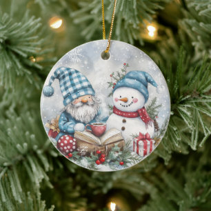 Blauer Weihnachtszwerg Keramik Ornament
