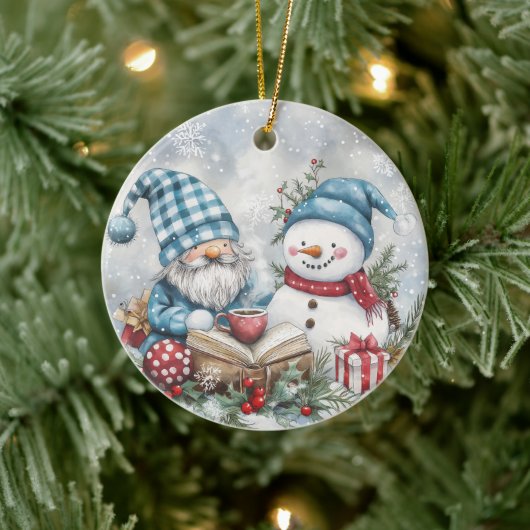 Blauer Weihnachtszwerg Keramik Ornament (Baum)