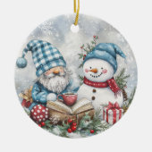 Blauer Weihnachtszwerg Keramik Ornament (Vorne)