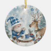 Blauer Weihnachtszwerg Keramik Ornament (Vorne)