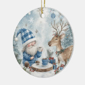 Blauer Weihnachtszwerg Keramik Ornament (Links)