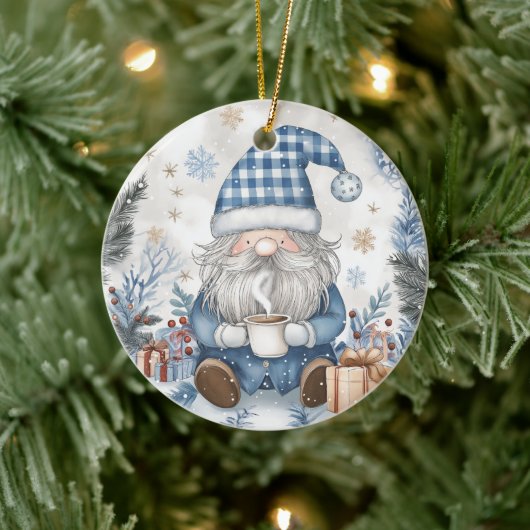 Blauer Weihnachtszwerg Keramik Ornament (Baum)