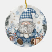 Blauer Weihnachtszwerg Keramik Ornament (Vorne)