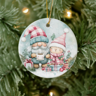 Blauer Weihnachtszwerg Keramik Ornament