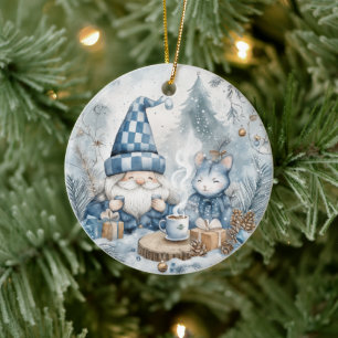 Blauer Weihnachtszwerg Keramik Ornament