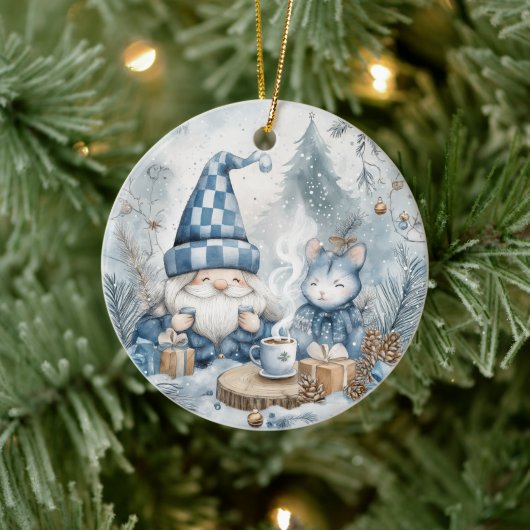 Blauer Weihnachtszwerg Keramik Ornament (Baum)
