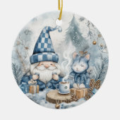 Blauer Weihnachtszwerg Keramik Ornament (Vorne)