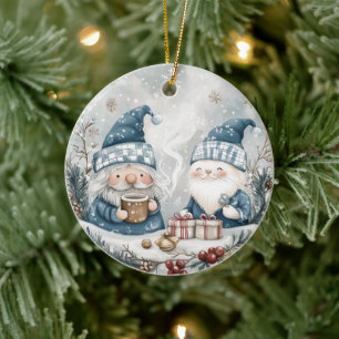 Blauer Weihnachtszwerg Keramik Ornament