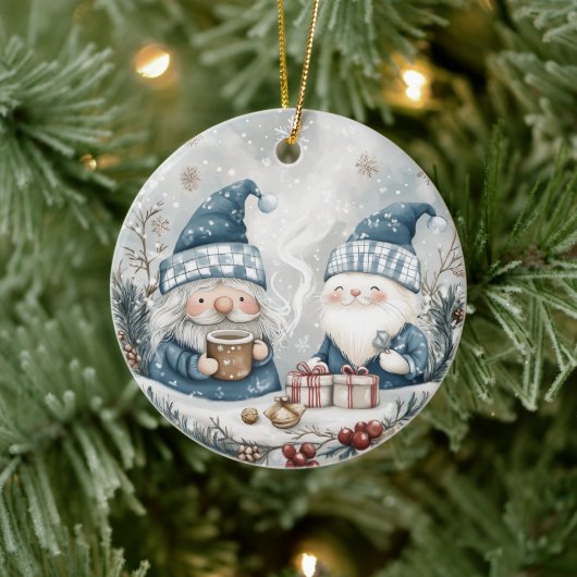 Blauer Weihnachtszwerg  Keramik Ornament (Baum)