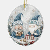 Blauer Weihnachtszwerg  Keramik Ornament (Links)