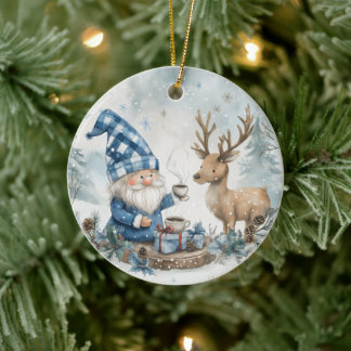 Blauer Weihnachtszwerg Keramik Ornament