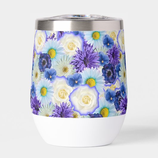 Blauer Weiß und Gelbe Blüten BlumenCollage (Vorderseite)