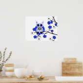 Blauer Weiße Kirschblüten Owl Poster (Küche)
