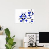 Blauer Weiße Kirschblüten Owl Poster (Heimbüro)