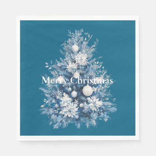 Blauer weiße Weihnachtsbaum Serviette (Vorderseite)