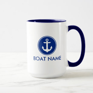 Blauer weißer Anker-Boots-nautischnamen-riesige Tasse
