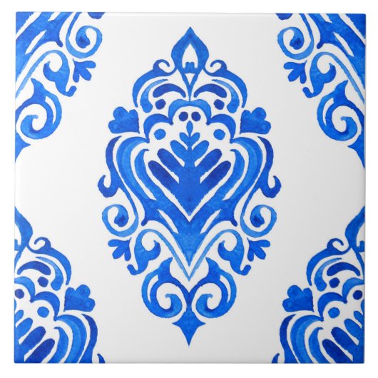 Blauer weißer Azulejos Spanische Mediterrane Flies Fliese (Vorderseite)