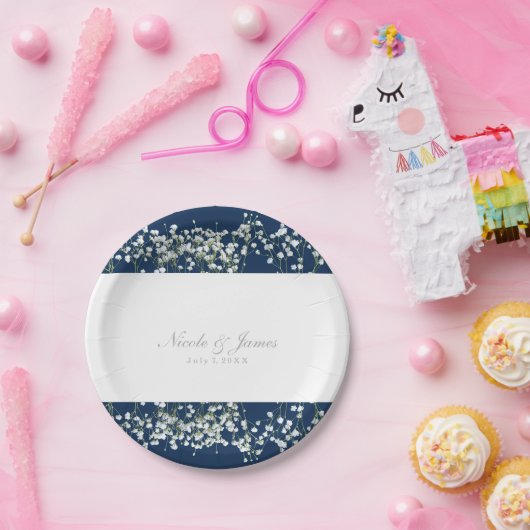 Blauer & weißer Babys atemberaubende Blumenzehen-T Pappteller (Party)