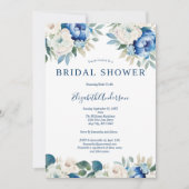 Blauer weißer Blumen Elegante Brautdusche Einladun Einladung (Vorderseite)