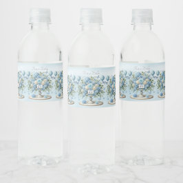 Blauer weißer Blumenvase Wasser Flasche Etikett