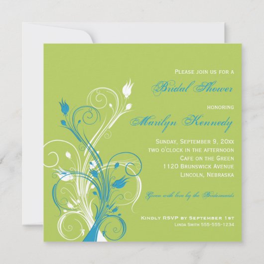 Blauer weißer Blütenblume Polterabend Einladung (Rückseite)