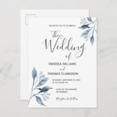 Blauer weißer Botanischer Hochzeitswettbewerb Postkarte (Vorne/Hinten)