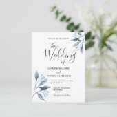 Blauer weißer Botanischer Hochzeitswettbewerb Postkarte (Stehend Vorderseite)