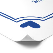 Blauer weißer Bow Whimsical Wedding Begrüßungszeic Poster (Ecke)