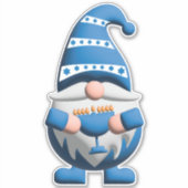 Blauer Weißer Chanukka-Gnom mit Menora Aufkleber (Vorderseite)