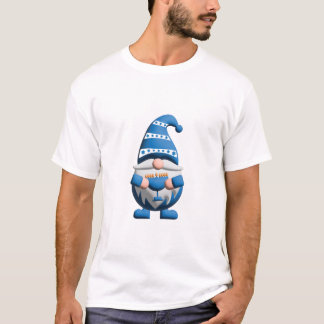 Blauer Weißer Chanukka-Gnom mit Menora T-Shirt