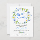 Blauer weißer Daisy Blumendusche Einladung (Vorderseite)