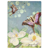 Blauer Weißer Flora Wasserfarbenschmetterling Magn Klemmbrett (Rückseite)