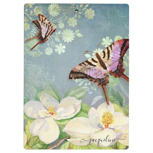 Blauer Weißer Flora Wasserfarbenschmetterling Magn Klemmbrett (Rückseite)