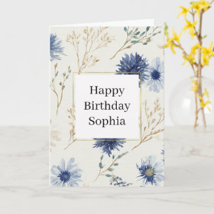 Blauer Weißer Floraler Geburtstag Karte