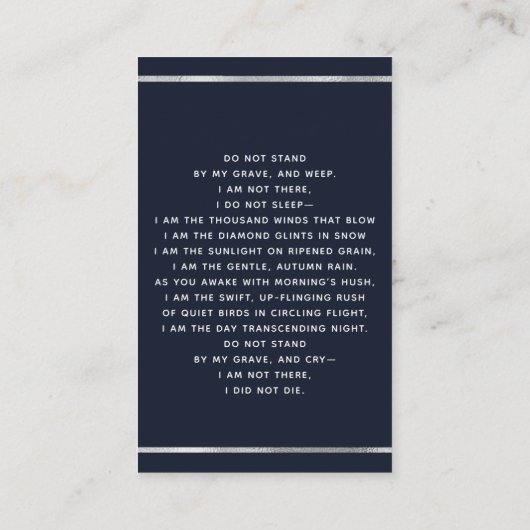 Blauer weißer Foto elegante Beerdigungskarte Visitenkarte (Rückseite)