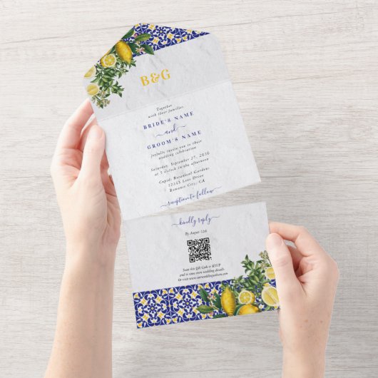 Blauer weißer, gelber Mittelmeerfleck All In One Einladung (Abreißen)