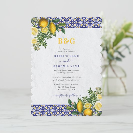 Blauer weißer, gelber Mittelmeerfleck Einladung (Stehend Vorderseite)