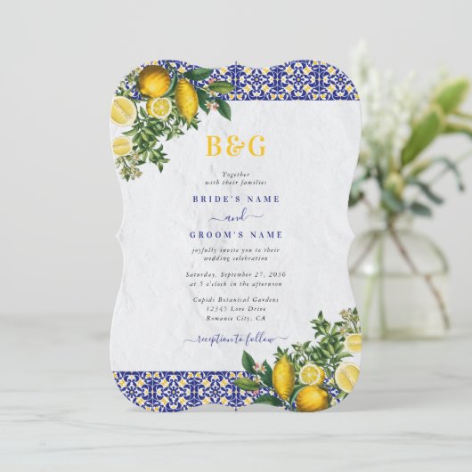 Blauer weißer, gelber Mittelmeerfleck Einladung (Stehend Vorderseite)