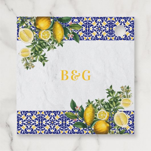 Blauer weißer, gelber Mittelmeerfleck Geschenkanhänger (Rückseite)